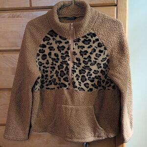 SHEIN Brown Leopard Print Fleece Jacket